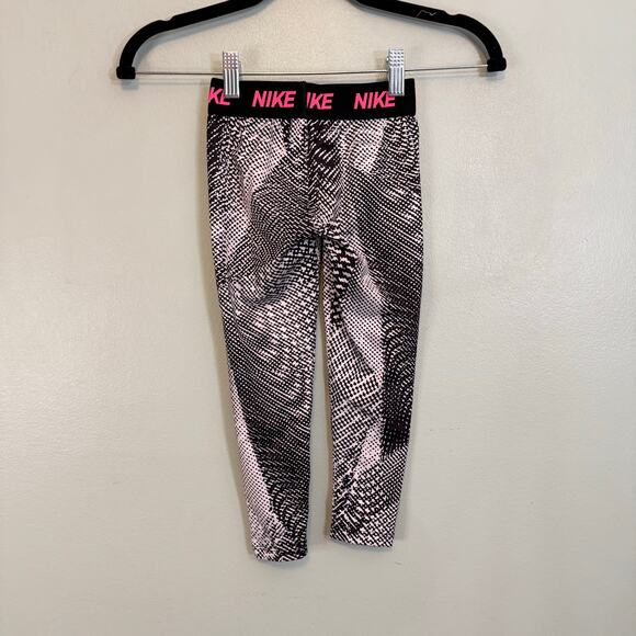 Nike Dri-Fit Leggings Kids Girls S 4-5 Years Gray Geometric Activewear Workout - Picture 2 of 7